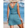 CUPSHE Women Swimsuit Cover Up V Neck Sleeveless Waffle Knit Beach Coverup Dress(Blue)