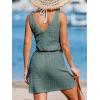 CUPSHE Women Swimsuit Cover Up V Neck Sleeveless Waffle Knit Beach Coverup Dress(Deep Green)