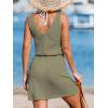 CUPSHE Women Swimsuit Cover Up V Neck Sleeveless Waffle Knit Beach Coverup Dress(Grass Green)