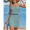CUPSHE Women Swimsuit Cover Up V Neck Sleeveless Waffle Knit Beach Coverup Dress(Green)