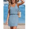 CUPSHE Women Swimsuit Cover Up V Neck Sleeveless Waffle Knit Beach Coverup Dress(Light Blue)