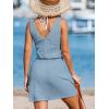 CUPSHE Women Swimsuit Cover Up V Neck Sleeveless Waffle Knit Beach Coverup Dress(Light Blue)