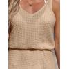 CUPSHE Women Swimsuit Cover Up V Neck Sleeveless Waffle Knit Beach Coverup Dress(Light Brown)