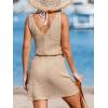 CUPSHE Women Swimsuit Cover Up V Neck Sleeveless Waffle Knit Beach Coverup Dress(Light Brown)