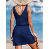CUPSHE Women Swimsuit Cover Up V Neck Sleeveless Waffle Knit Beach Coverup Dress(Navy)