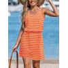 CUPSHE Women Swimsuit Cover Up V Neck Sleeveless Waffle Knit Beach Coverup Dress(Orange Striped)
