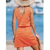 CUPSHE Women Swimsuit Cover Up V Neck Sleeveless Waffle Knit Beach Coverup Dress(Orange Striped)
