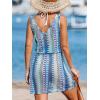 CUPSHE Women Swimsuit Cover Up V Neck Sleeveless Waffle Knit Beach Coverup Dress(Tie-blue Patterned)