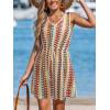 CUPSHE Women Swimsuit Cover Up V Neck Sleeveless Waffle Knit Beach Coverup Dress(U Back-blue Striped)