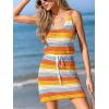 CUPSHE Women Swimsuit Cover Ups Crochet Sleeveless V Neck Drawstring Beach Coverup Dress(Orange Striped)