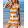 CUPSHE Women Swimsuit Cover Ups Crochet Sleeveless V Neck Drawstring Beach Coverup Dress(Orange Striped)
