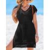 CUPSHE Women Swimsuit Cover Ups Knit Hollow Out Short Sleeve Beach Coverup Dress for Summer Vacation(Black)