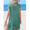 CUPSHE Women Swimsuit Cover Ups Knit Hollow Out Short Sleeve Beach Coverup Dress for Summer Vacation(Green)