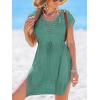 CUPSHE Women Swimsuit Cover Ups Knit Hollow Out Short Sleeve Beach Coverup Dress for Summer Vacation(Green)