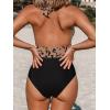 CUPSHE Women V Neck One Piece Swimsuit Halter Backless Ruched Tummy Control Bathing Suit(Black / Leopard)