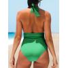 CUPSHE Women V Neck One Piece Swimsuit Halter Backless Ruched Tummy Control Bathing Suit(Bright Green)