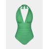 CUPSHE Women V Neck One Piece Swimsuit Halter Backless Ruched Tummy Control Bathing Suit(Bright Green)