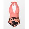 CUPSHE Women V Neck One Piece Swimsuit Halter Backless Ruched Tummy Control Bathing Suit(Coral Pink)