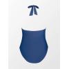 CUPSHE Women V Neck One Piece Swimsuit Halter Backless Ruched Tummy Control Bathing Suit(Dark Blue)