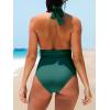 CUPSHE Women V Neck One Piece Swimsuit Halter Backless Ruched Tummy Control Bathing Suit(Forest Green)