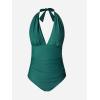 CUPSHE Women V Neck One Piece Swimsuit Halter Backless Ruched Tummy Control Bathing Suit(Forest Green)