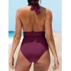 CUPSHE Women V Neck One Piece Swimsuit Halter Backless Ruched Tummy Control Bathing Suit(Purple)