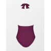 CUPSHE Women V Neck One Piece Swimsuit Halter Backless Ruched Tummy Control Bathing Suit(Purple)