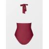 CUPSHE Women V Neck One Piece Swimsuit Halter Backless Ruched Tummy Control Bathing Suit(Wine Red)
