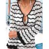 CUPSHE Women’s Crochet Swimsuit Cover Ups Summer Striped Long Sleeve Beach Coverup Dress for Swimwear(Black)