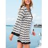 CUPSHE Women’s Crochet Swimsuit Cover Ups Summer Striped Long Sleeve Beach Coverup Dress for Swimwear(Black)