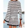 CUPSHE Women’s Crochet Swimsuit Cover Ups Summer Striped Long Sleeve Beach Coverup Dress for Swimwear(Black)