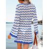 CUPSHE Women’s Crochet Swimsuit Cover Ups Summer Striped Long Sleeve Beach Coverup Dress for Swimwear(Blue)