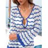 CUPSHE Women’s Crochet Swimsuit Cover Ups Summer Striped Long Sleeve Beach Coverup Dress for Swimwear(Blue)