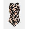 CUPSHE Women’s One Piece Swimsuit Bathing Suit Tummy Control High Neck Cutout Back Hook Mesh Swimwear(Black/Beige Floral)