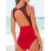 CUPSHE Women’s One Piece Swimsuit Bathing Suit Tummy Control High Neck Cutout Back Hook Mesh Swimwear(Cherry Red)