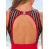 CUPSHE Women’s One Piece Swimsuit Bathing Suit Tummy Control High Neck Cutout Back Hook Mesh Swimwear(Cherry Red)