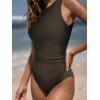 CUPSHE Women’s One Piece Swimsuit Bathing Suit Tummy Control High Neck Cutout Back Hook Mesh Swimwear(Coffee Brown)