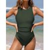 CUPSHE Women’s One Piece Swimsuit Bathing Suit Tummy Control High Neck Cutout Back Hook Mesh Swimwear(Dark Green)