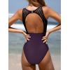 CUPSHE Women’s One Piece Swimsuit Bathing Suit Tummy Control High Neck Cutout Back Hook Mesh Swimwear(Deep Purple)