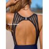CUPSHE Women’s One Piece Swimsuit Bathing Suit Tummy Control High Neck Cutout Back Hook Mesh Swimwear(Navy Blue)