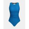 CUPSHE Women’s One Piece Swimsuit Bathing Suit Tummy Control High Neck Cutout Back Hook Mesh Swimwear(Petrol Blue)