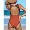 CUPSHE Women’s One Piece Swimsuit Bathing Suit Tummy Control High Neck Cutout Back Hook Mesh Swimwear(Vermilion Red)