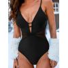 CUPSHE Women’s One Piece Swimsuit Deep V Neck Cutouts Bathing Suit Low Back Mesh Adjustable Straps(Black)