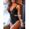 CUPSHE Women’s One Piece Swimsuit Deep V Neck Cutouts Bathing Suit Low Back Mesh Adjustable Straps(Black)
