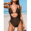 CUPSHE Women’s One Piece Swimsuit Halter Neck Self Tied Bikini Top Monokini Bathing Suit Mesh Sarong Cover Up(Brown)