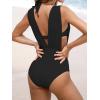 CUPSHE Women’s One Piece Swimsuit Halter Plunging Neck Bathing Suit Wide Straps Underwire Ruched Back Hook(Black)
