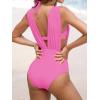 CUPSHE Women’s One Piece Swimsuit Halter Plunging Neck Bathing Suit Wide Straps Underwire Ruched Back Hook(Bubblegum Pink)