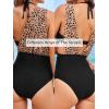 CUPSHE Women’s One Piece Swimsuit Halter Plunging Neck Bathing Suit Wide Straps Underwire Ruched Back Hook(Leopard/Black)