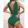 CUPSHE Women’s One Piece Swimsuit Halter Plunging Neck Bathing Suit Wide Straps Underwire Ruched Back Hook(Ocean Green)