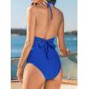CUPSHE Women’s One Piece Swimsuit Halter V Neck Crochet Bathing Suit Cutout Back Adjustable Straps Self Tie Spaghetti(Cobalt Blue)